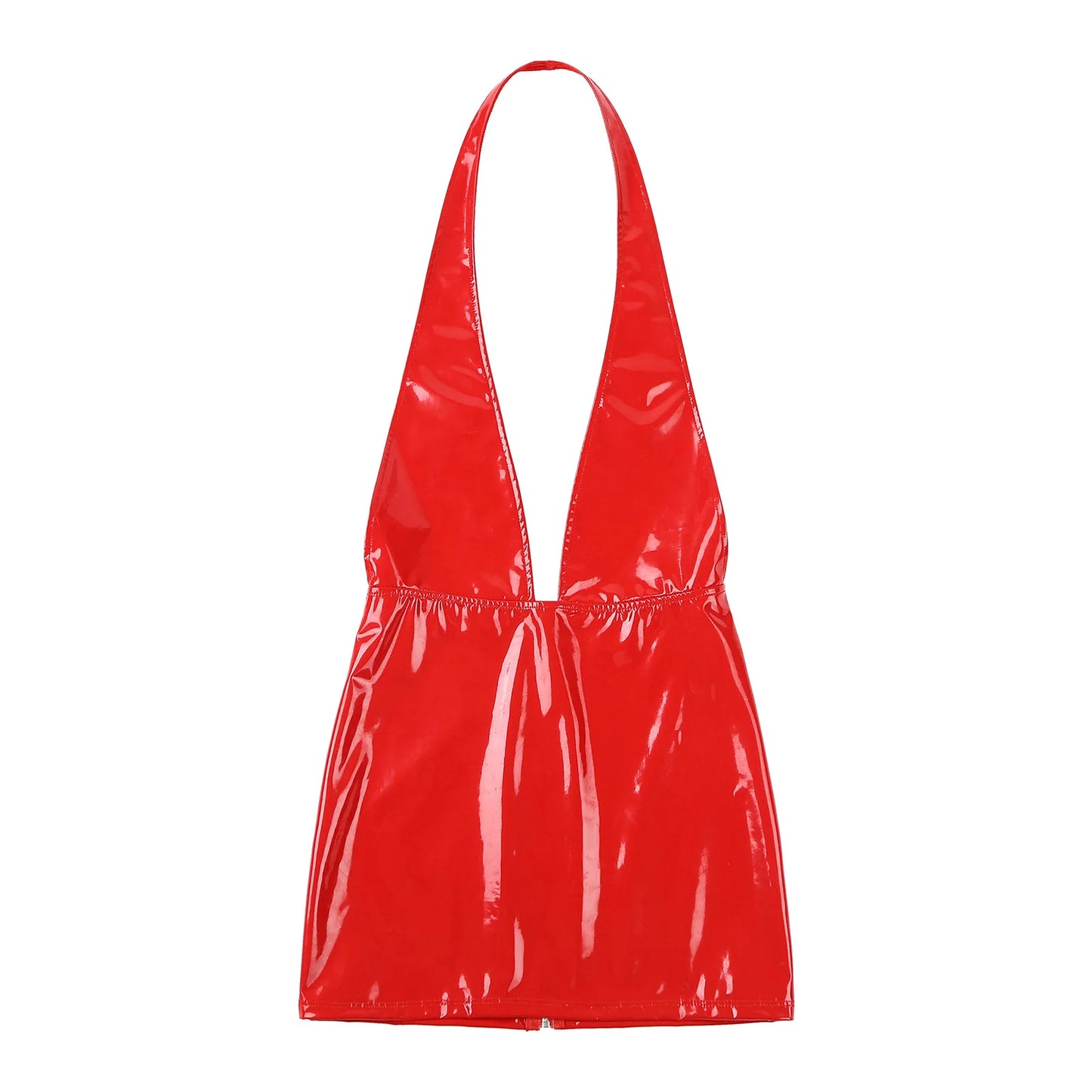 V Backless Dress Wet Look Patent Leather Bodycon Minidress