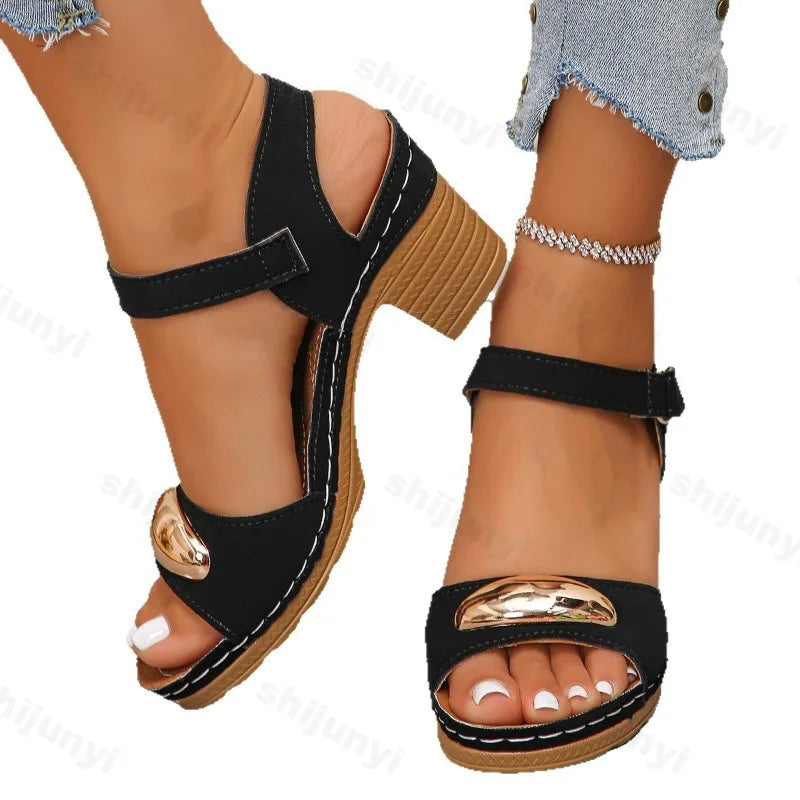 Women's Fashion Sandals New Coarse Heel Leisure Comfortable Open Toes Elegant Sandals