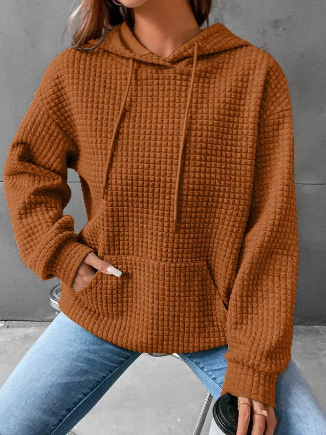 Women's hooded sweatshirt spring and autumn style waffle