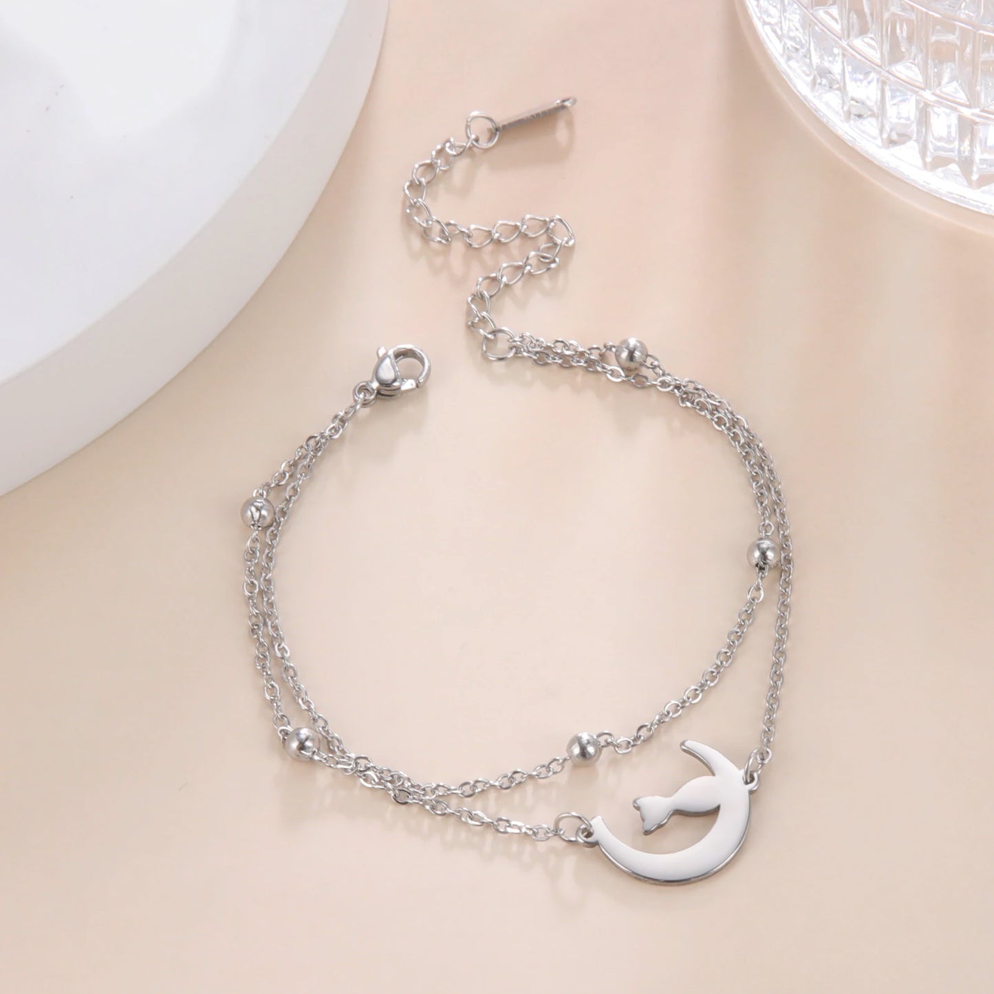 Cross Pendant Bracelets Stainless Steel Double Layer Chain
