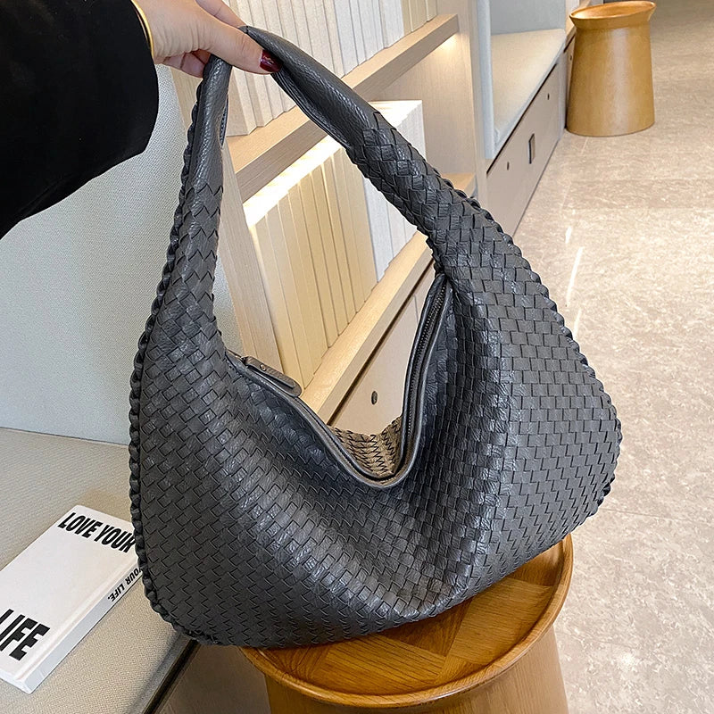 Woven Tote Bag for Women Large Woven Handbag Soft Leather Shoulder Bags