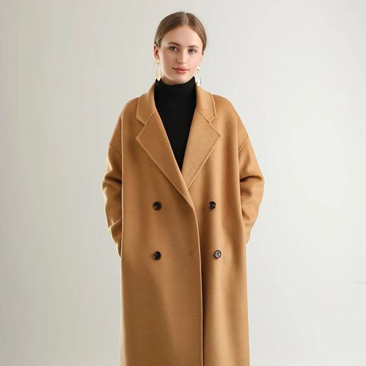 women's wool coat, double-sided, warm, high-end lapel coat