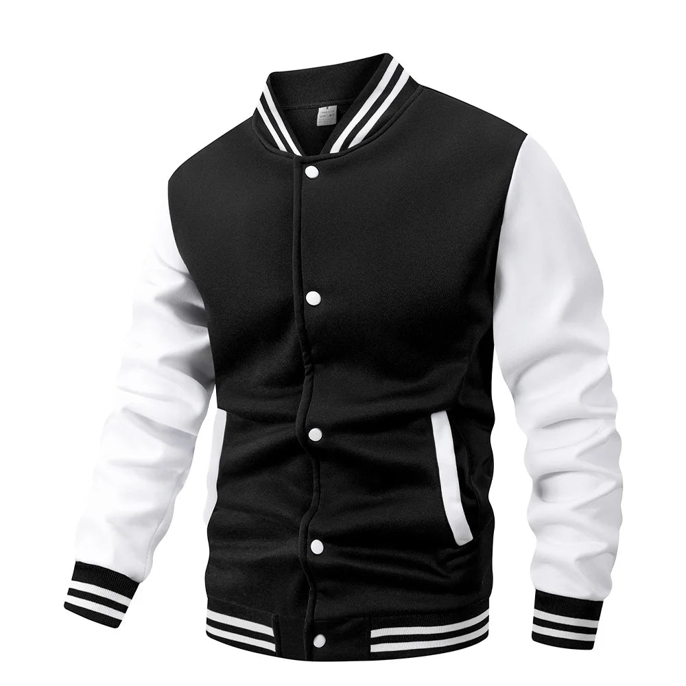 Men's Classic Varsity Baseball Jacket Black & White Color
