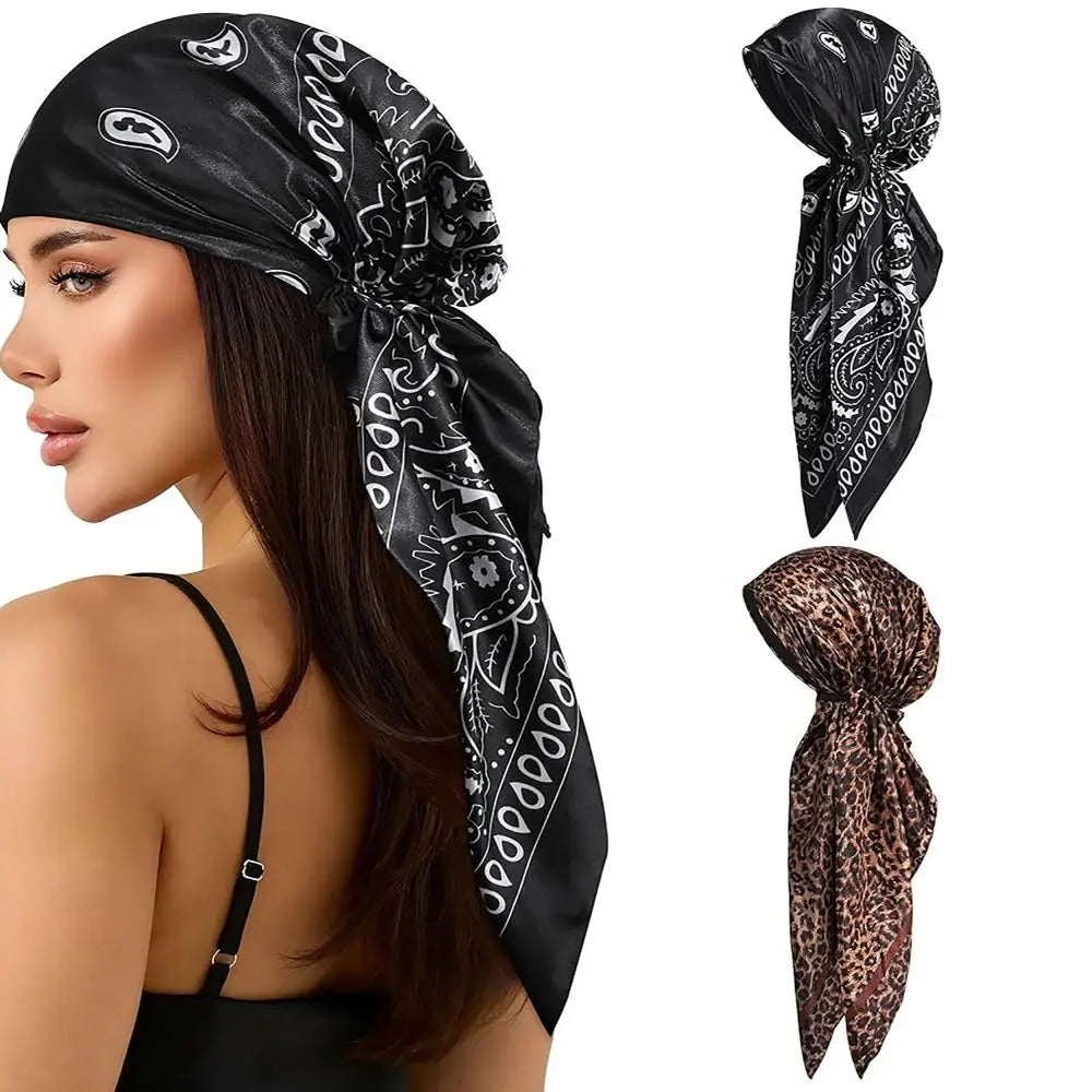 Fashion Leopard Print Print Turban Hat Elegant Thin Satin Head Scarf