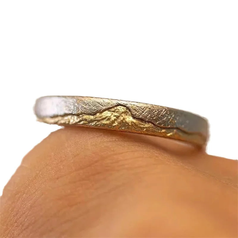 Men Ring 925 Sterling Silver Jewelry Adjustable Gold Mountain