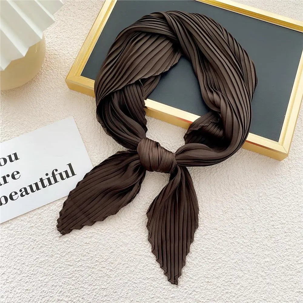 Women Pleated Satin Scarf For Ladies Neckerchief