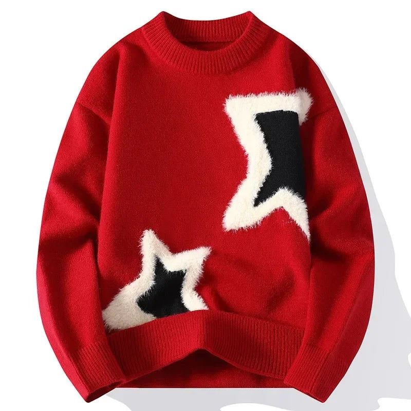 Men Streetwear O-neck Knitted Pullovers Outwear