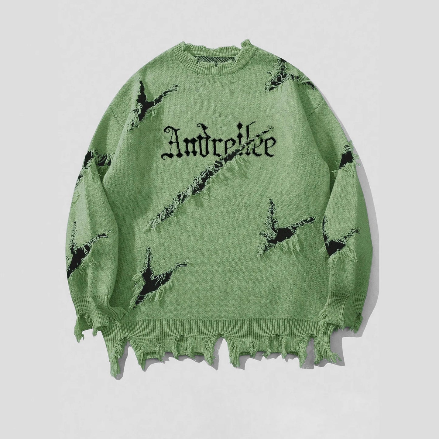 Men Distressed Sweater Hip Hop Pullover Vintage Casual Knitwear