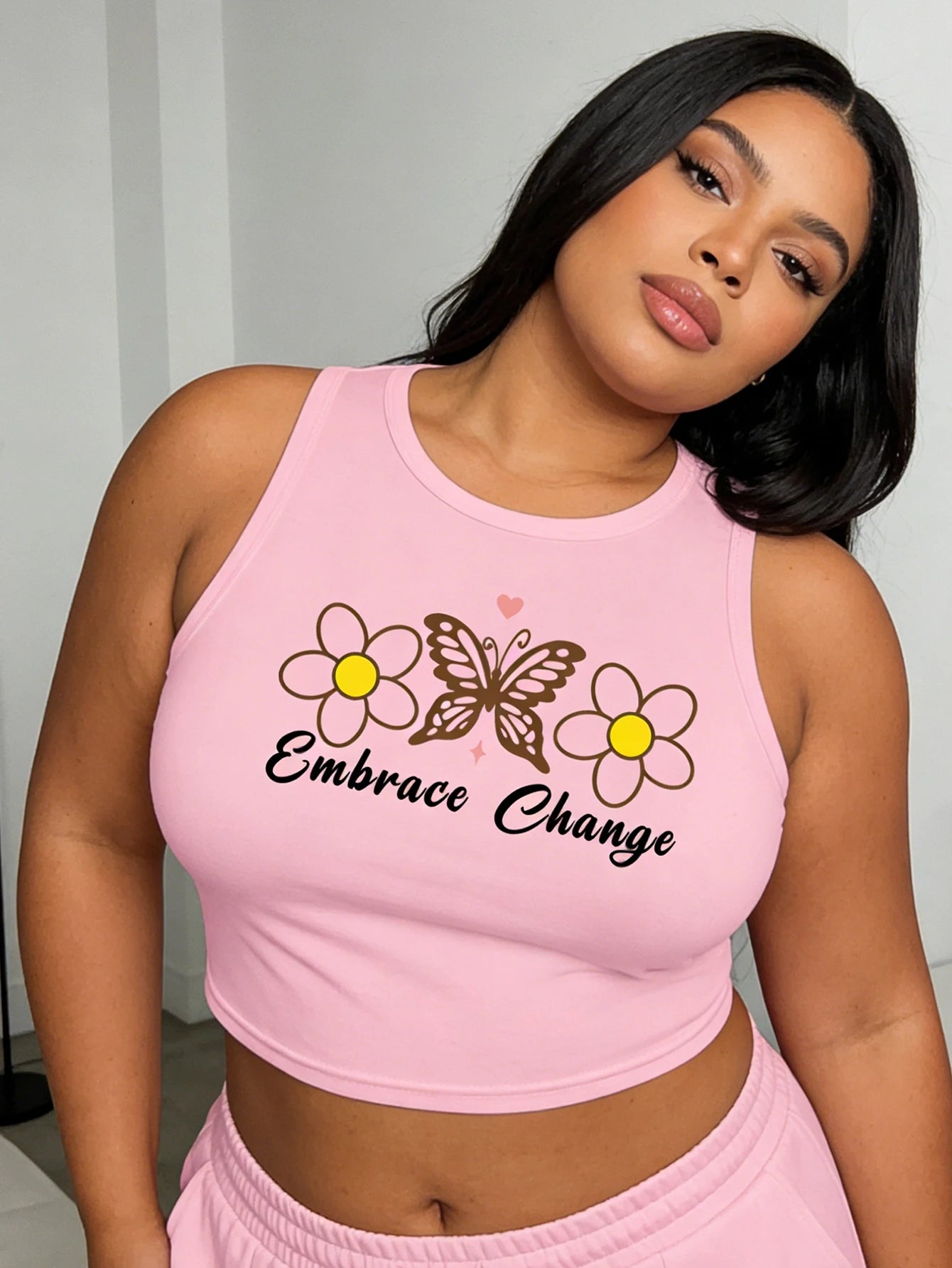 Big-size women's fashionable casual fresh-printed tight tank top
