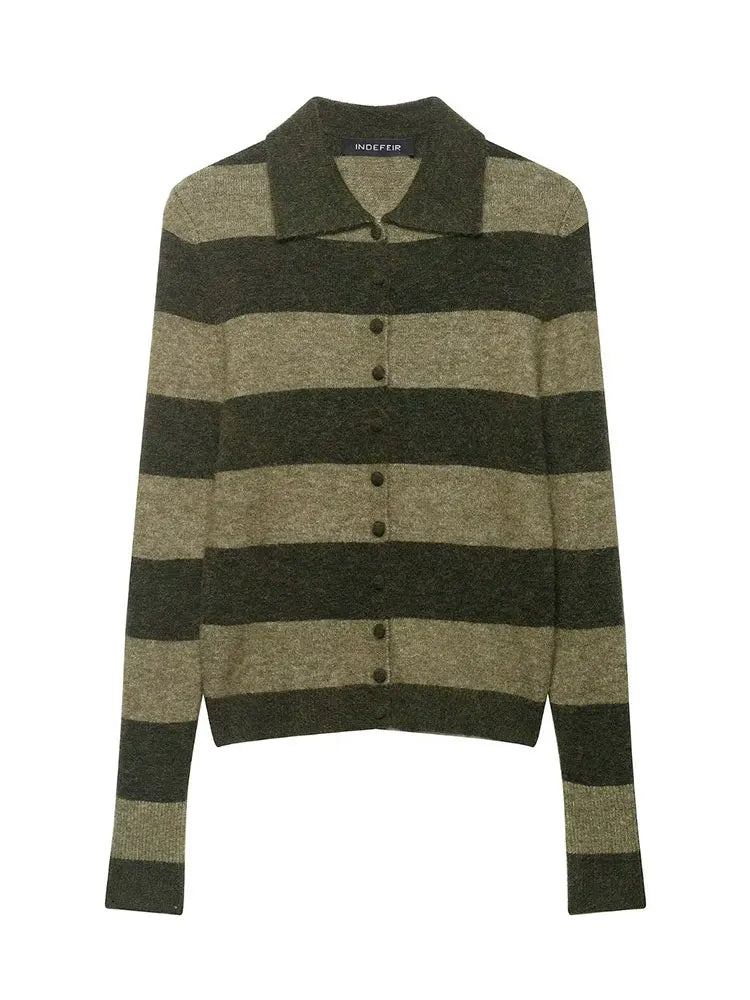 HH Sweater For Women Elegant Fashion Striped Knitted Cardigan Coat