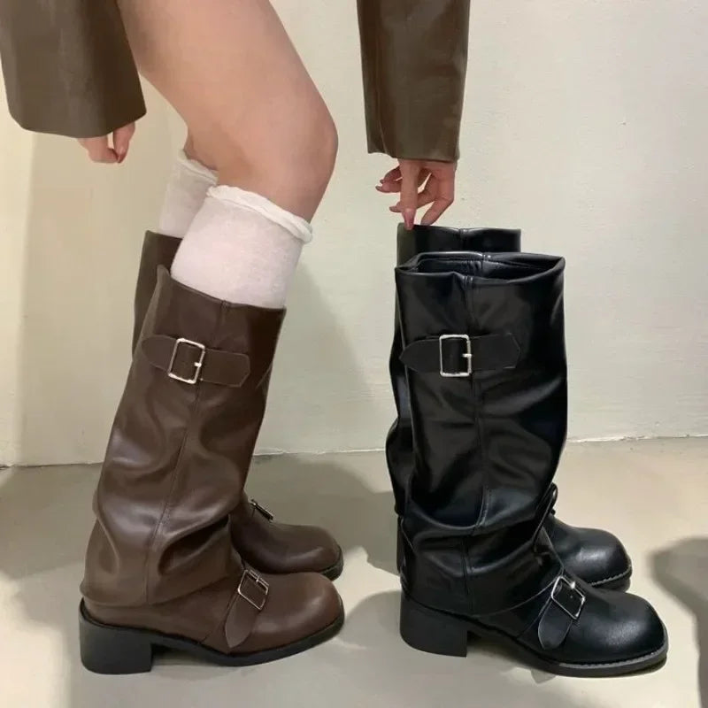 Woman Boots Knee High Platform Chunky Heels