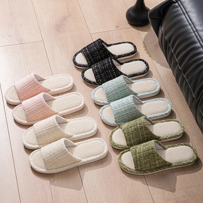 Linen Women Slippers House Flats Non-Slip Soft Sole