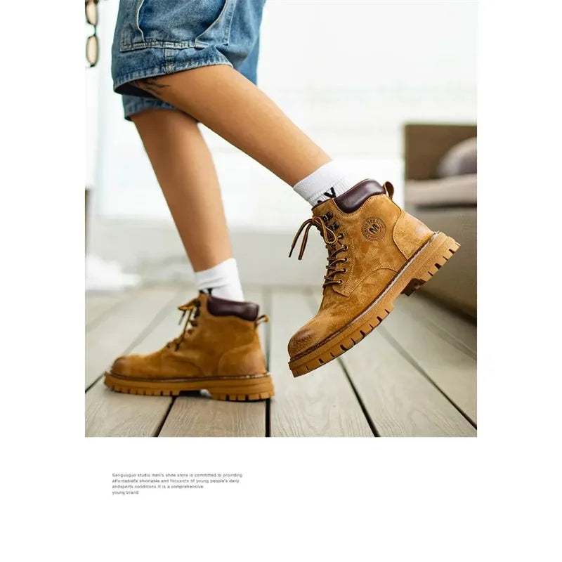 Men's high top boots outdoor work shoes anti slip and comfortable yellow boots