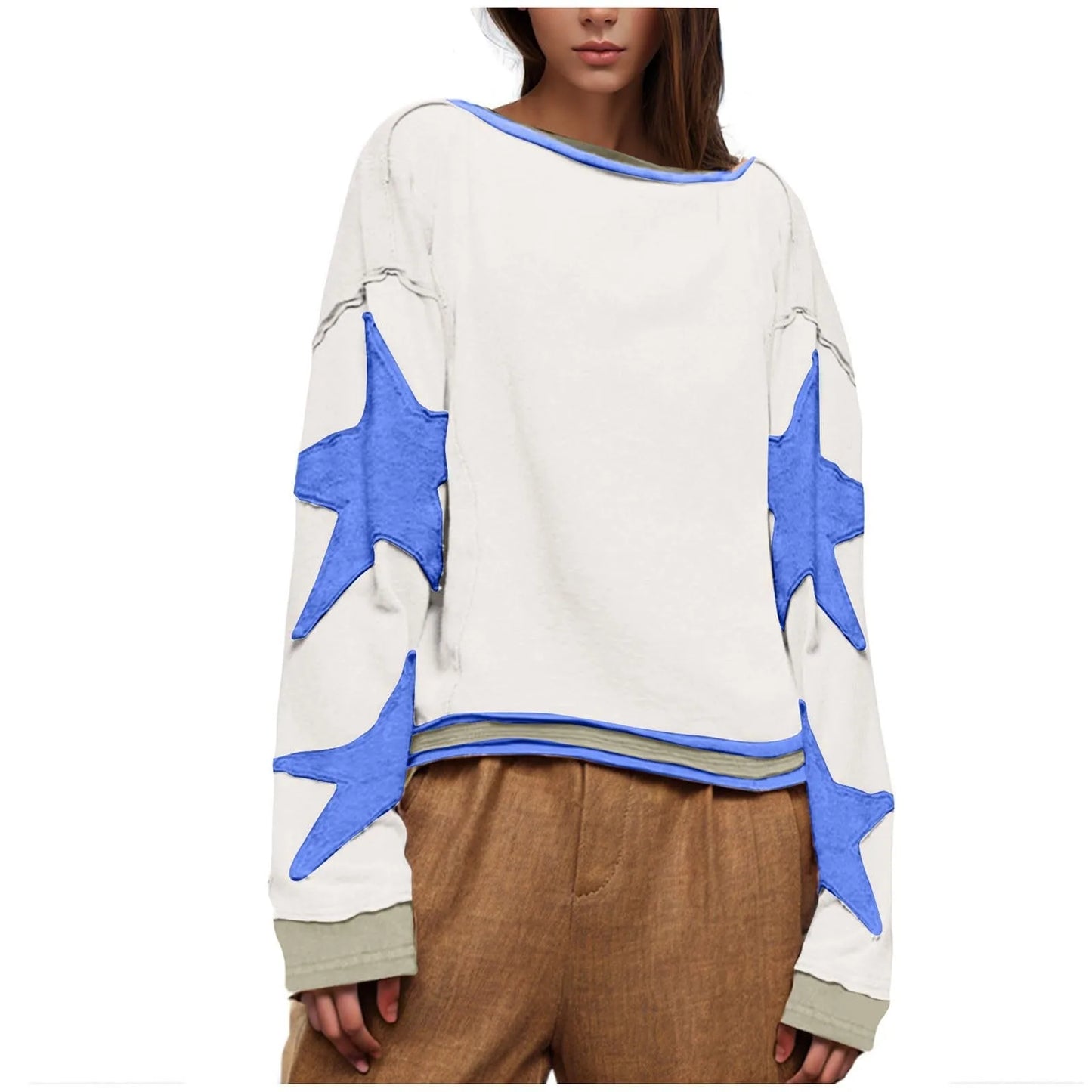 Women's Oversized Sweatshirt Graphic Sweater Long Sleeve Round Shirt Tops