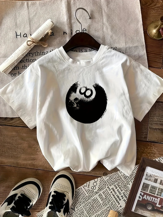 Women's T-shirt Round-neck Print - Comfortable Color