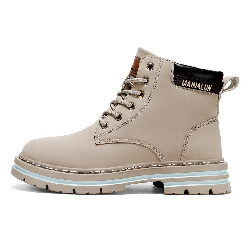Men's High Top Boots High Quality Casual Leather Boots Lace Up Men Ankle Non-Slip Boot