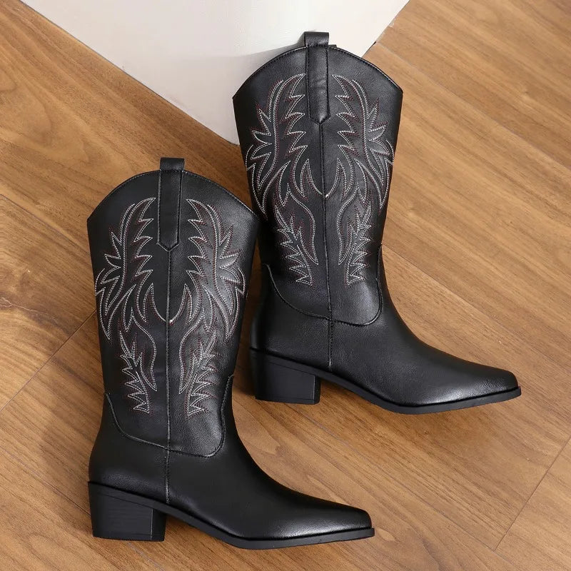 Women Boots Chunky Heeled Cowboy Boots