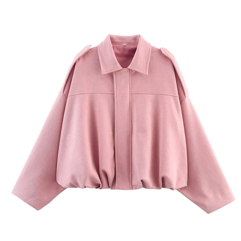 Women's Bomber Jackets  Turn-down Collar Long Sleeve Loose Coats