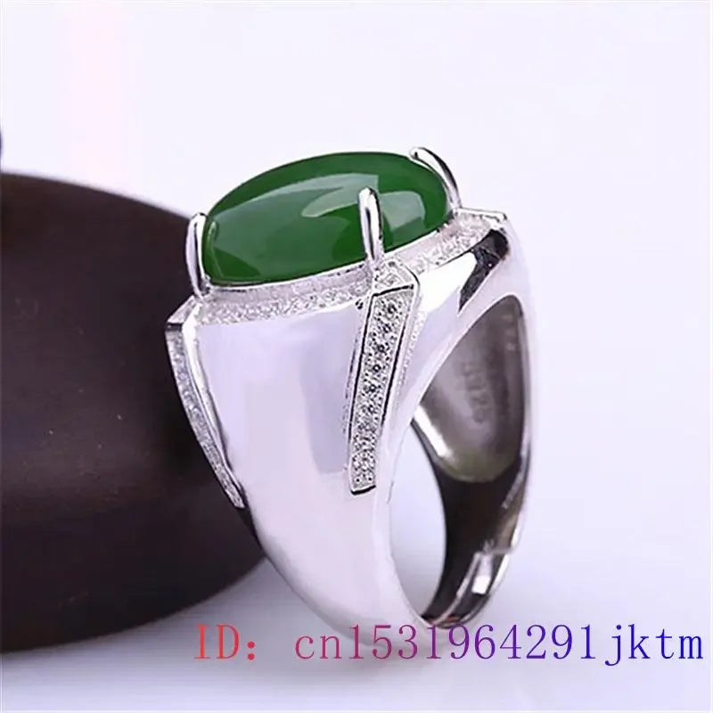 Green Jade Ring Men Zircon Fashion Crystal Charm Gifts Amulet Gemstone