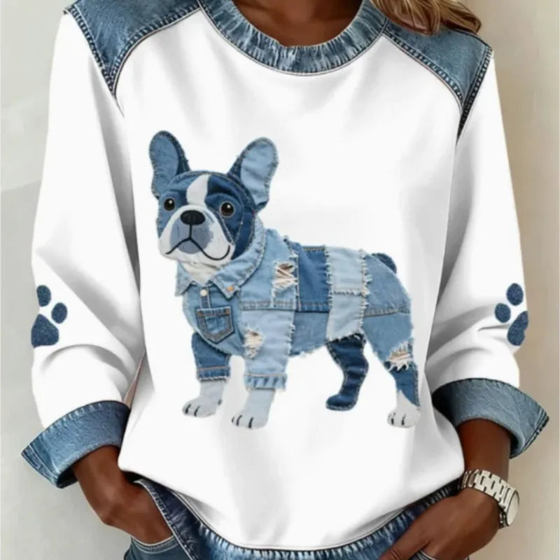 Women's Sweatshirts Pullovers  Casual Dog Printed Round Neck Long