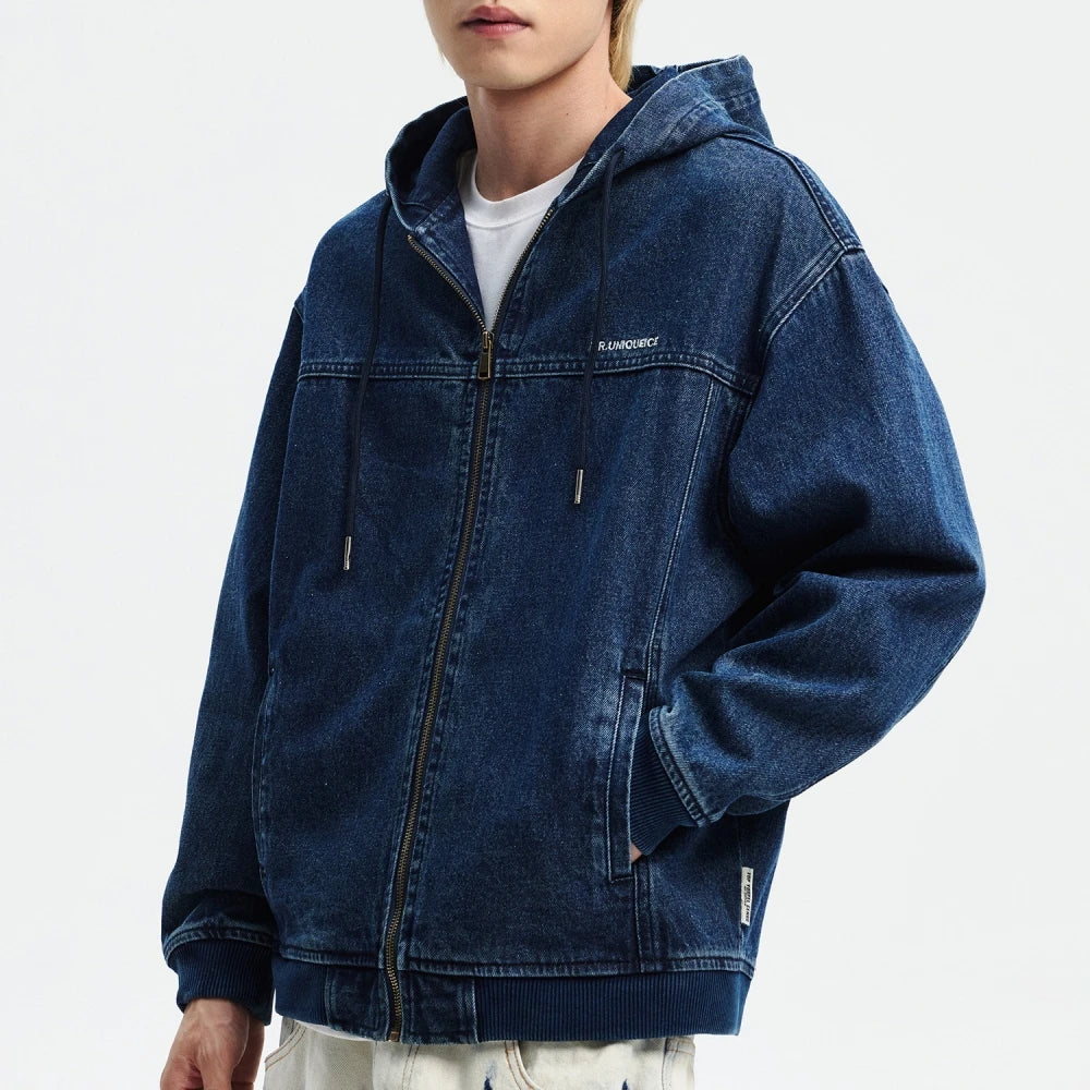 Hooded Denim Coat Plus Size Denim Jacket  Casual Zipper Hoodie