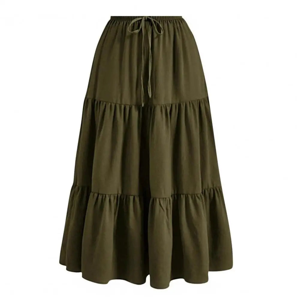 Women's Summer Tiered  A-Line Maxi Skirt High Waisted Pleated Swing Long Skirt