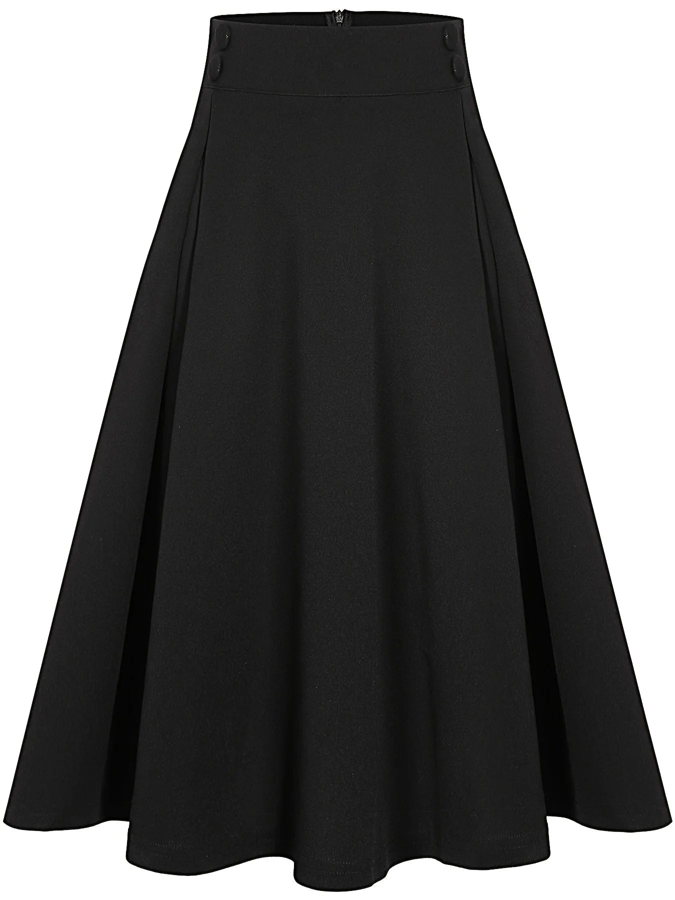 Swing Elastic High Waist Button Fit And Flare Pleated Skirt