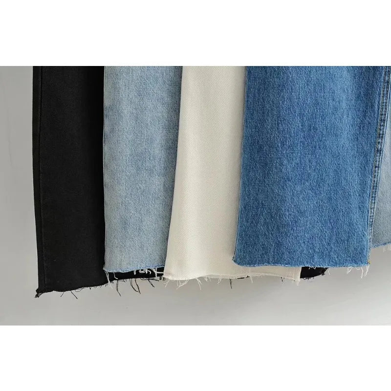 Women's High Waist Jeans Straight Leg Raw Hem Floor-Length Vintage