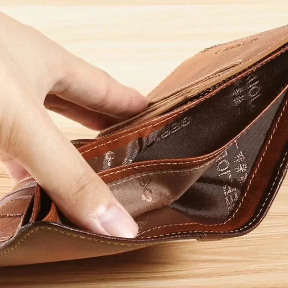 Genuine Leather Trifold Business Short Purse Wallet