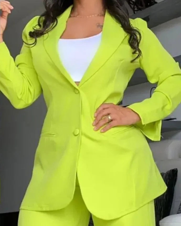 Women Two Piece Set  Single Breasted Tracksuit Outerwear Ankle Length Straight Pockets Set