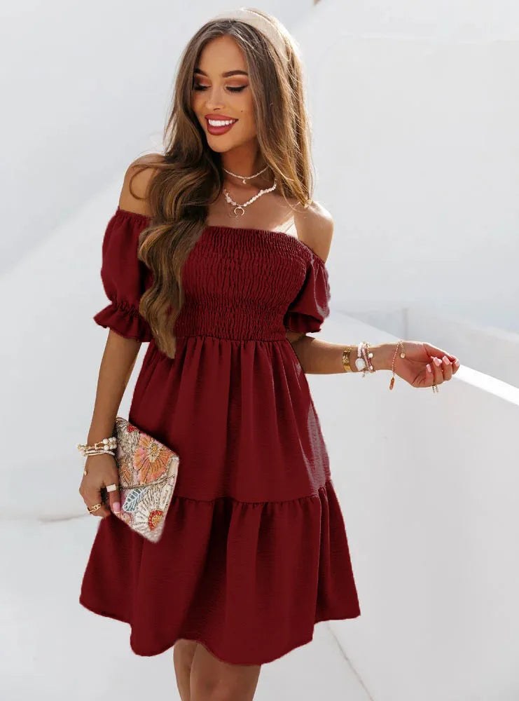 Fashion Sexy Off Shoulder Puff Sleeve Dress for Woman