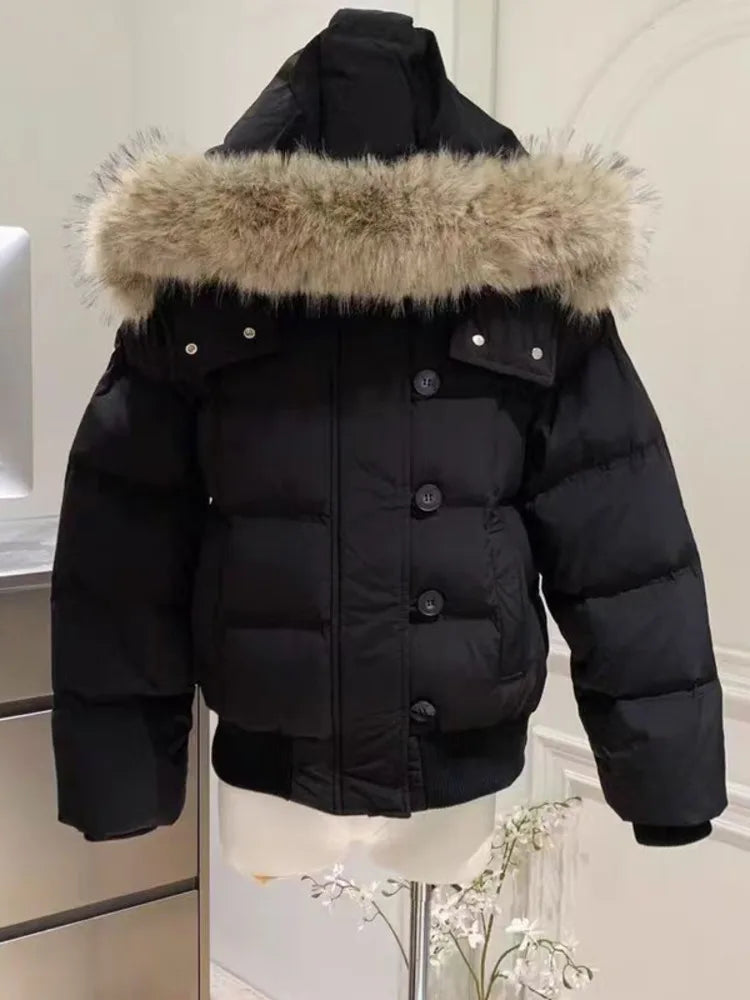 Fur Hooded Jacket Women Outerwear Female  Puffer Bubble Coat
