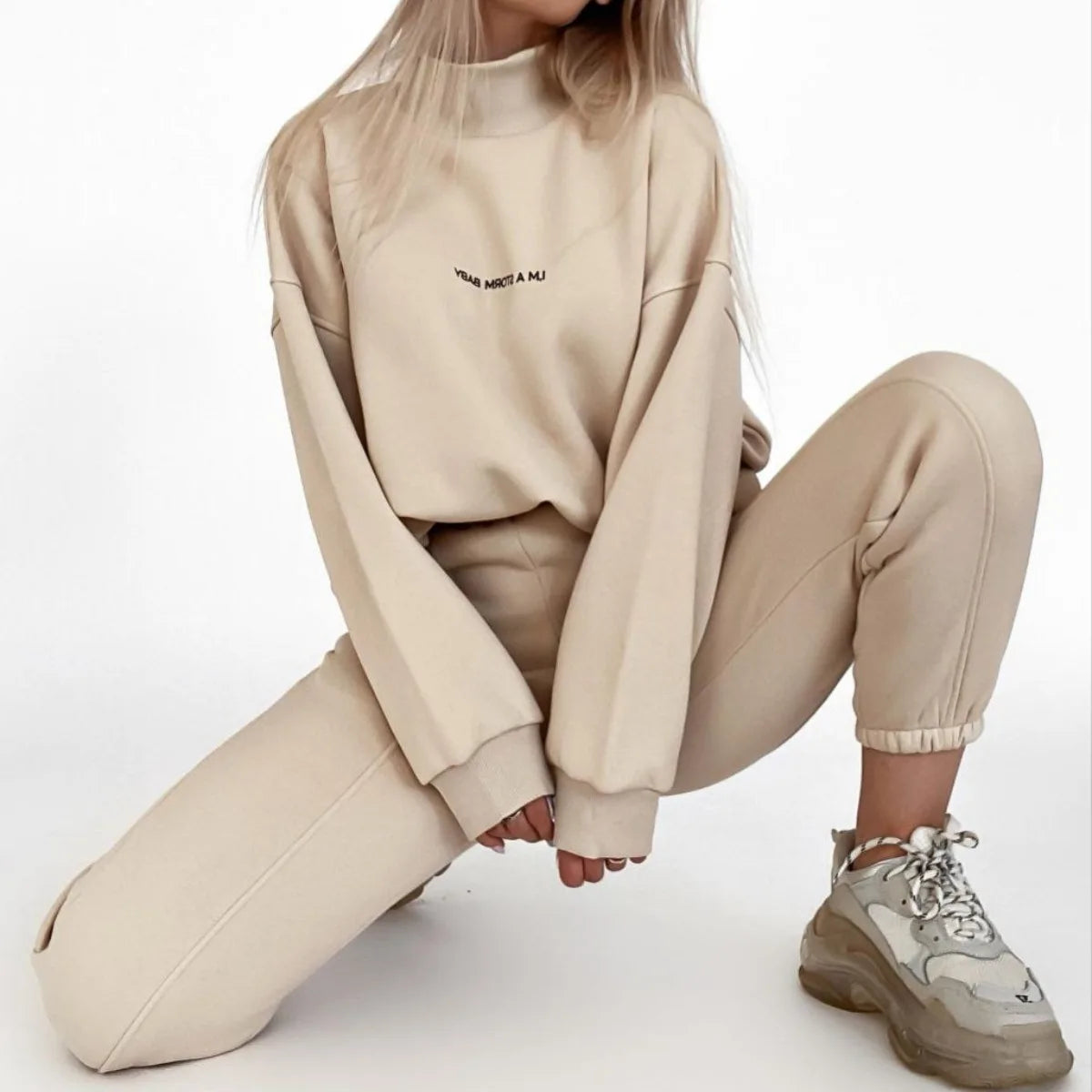 Sweatshirt  pant Women Letter Print Two Piece Set