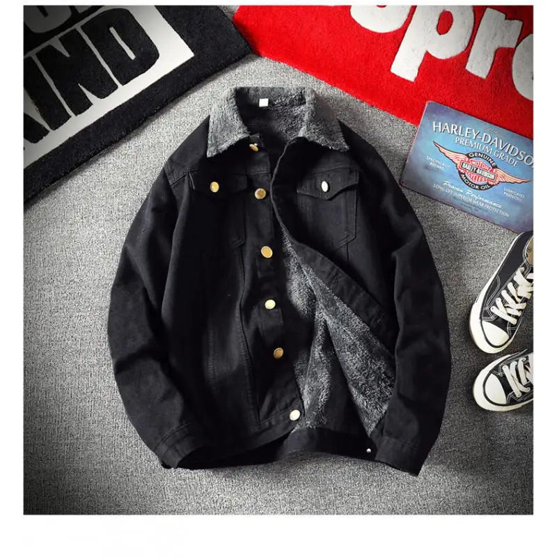 Men's Vintage Fleece Lined Denim Jacket Long Sleeve