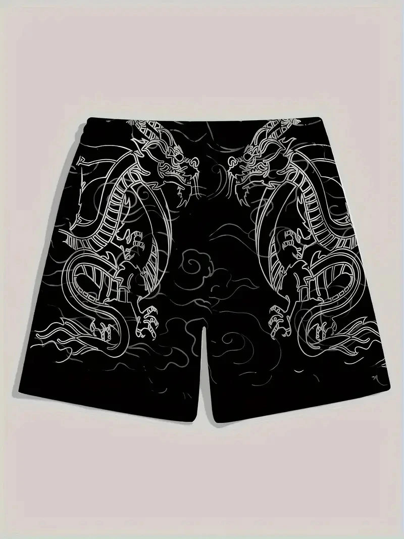 Men's Beach Pants Red Dragon 3D Printed