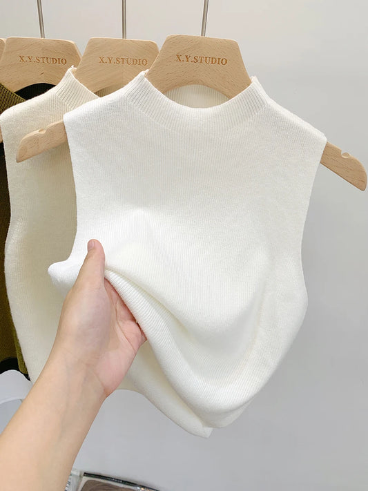 Women Knitted Tank Top  Slim  Short Sleeveless Sweaters