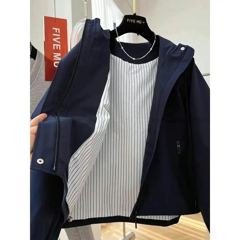 Elegant Casual Hooded Jacket Simple Versatile Small Design Sense Raincoat