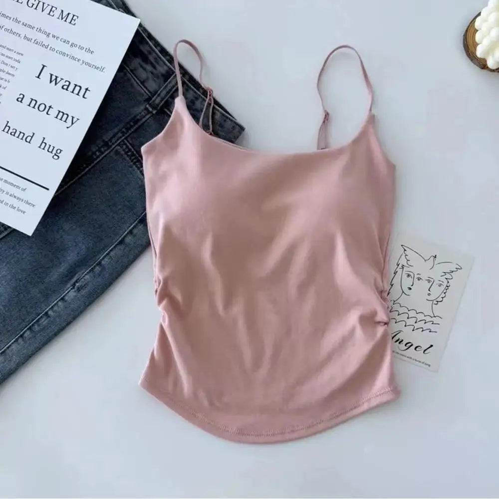 Women's Tank Tops Slim Sling T-shirt  Camisole With Chest Pad Sexy Crop Tops