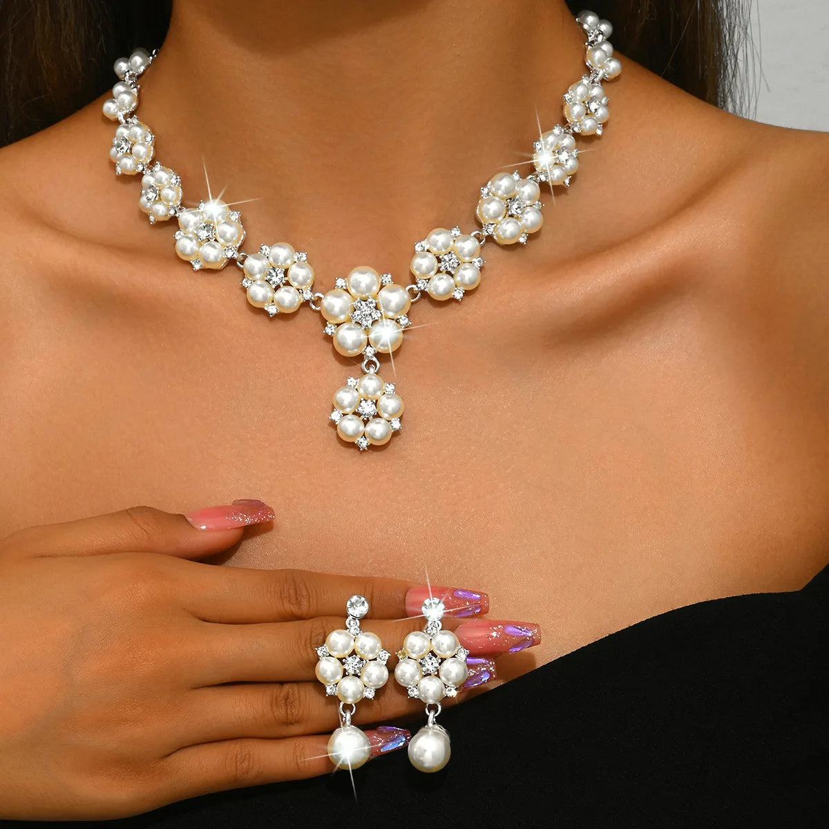 ACRYLIC pearl round necklace earrings tassel wedding women's jewelry