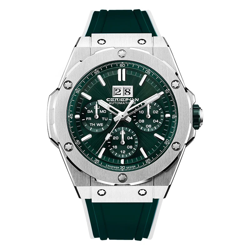 Mechanical Watches for Men Sport Analog Automatic Wristwatches with Silicone Strap Stainless Steel Waterproof
