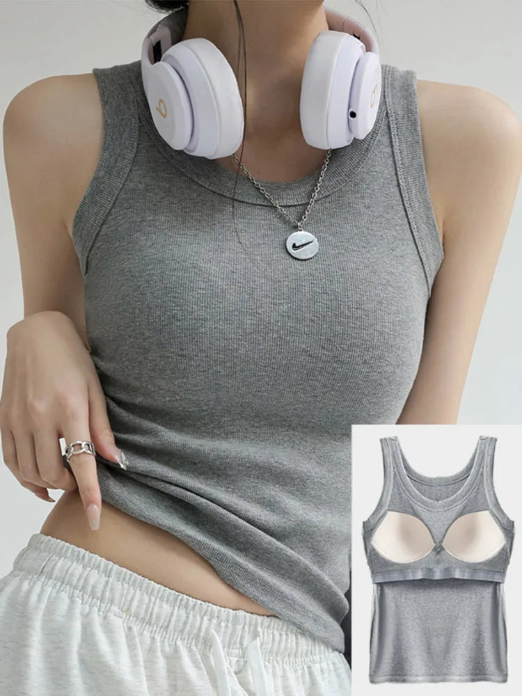 Women Thread Tank Tops With Built In Bra Padding