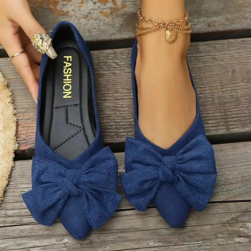 Flat Bottomed Loafers for Women Butterfly Bow Shallow Mouth Pointed Breathable  Women's Shoes