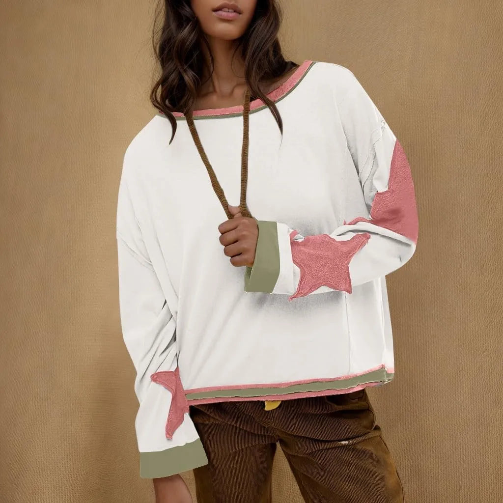 Women's Oversized Sweatshirt Graphic Sweater Long Sleeve Round Shirt Tops