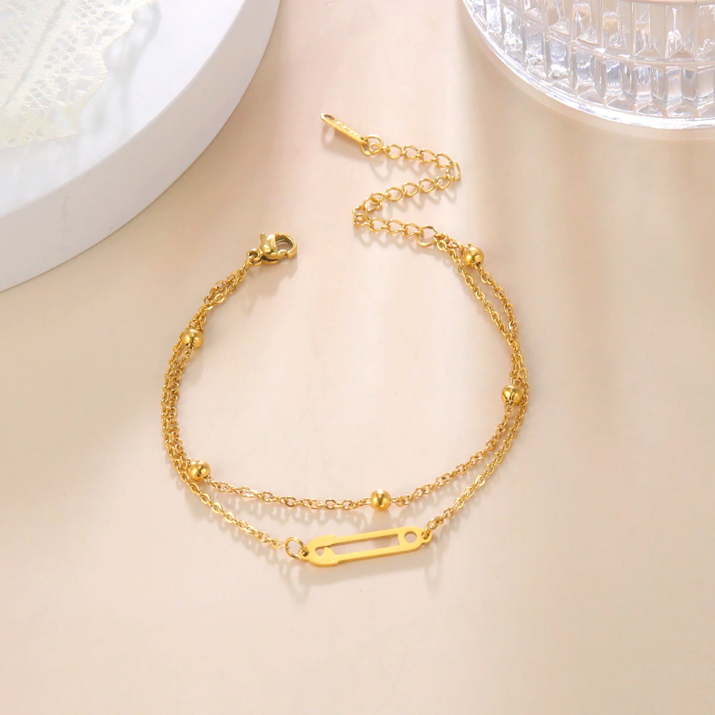 Cross Pendant Bracelets Stainless Steel Double Layer Chain