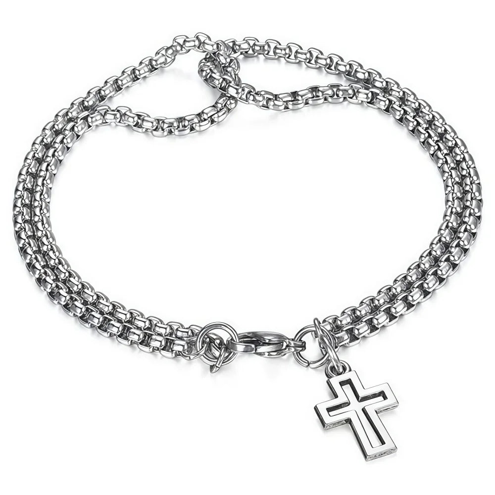 Men's Fashion Double Chain Cross Hollow Wrist Bracelets
