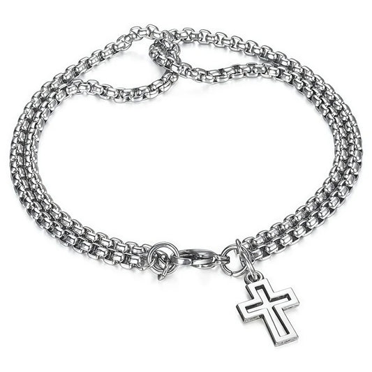 Men's Fashion Double Chain Cross Hollow Wrist Bracelets