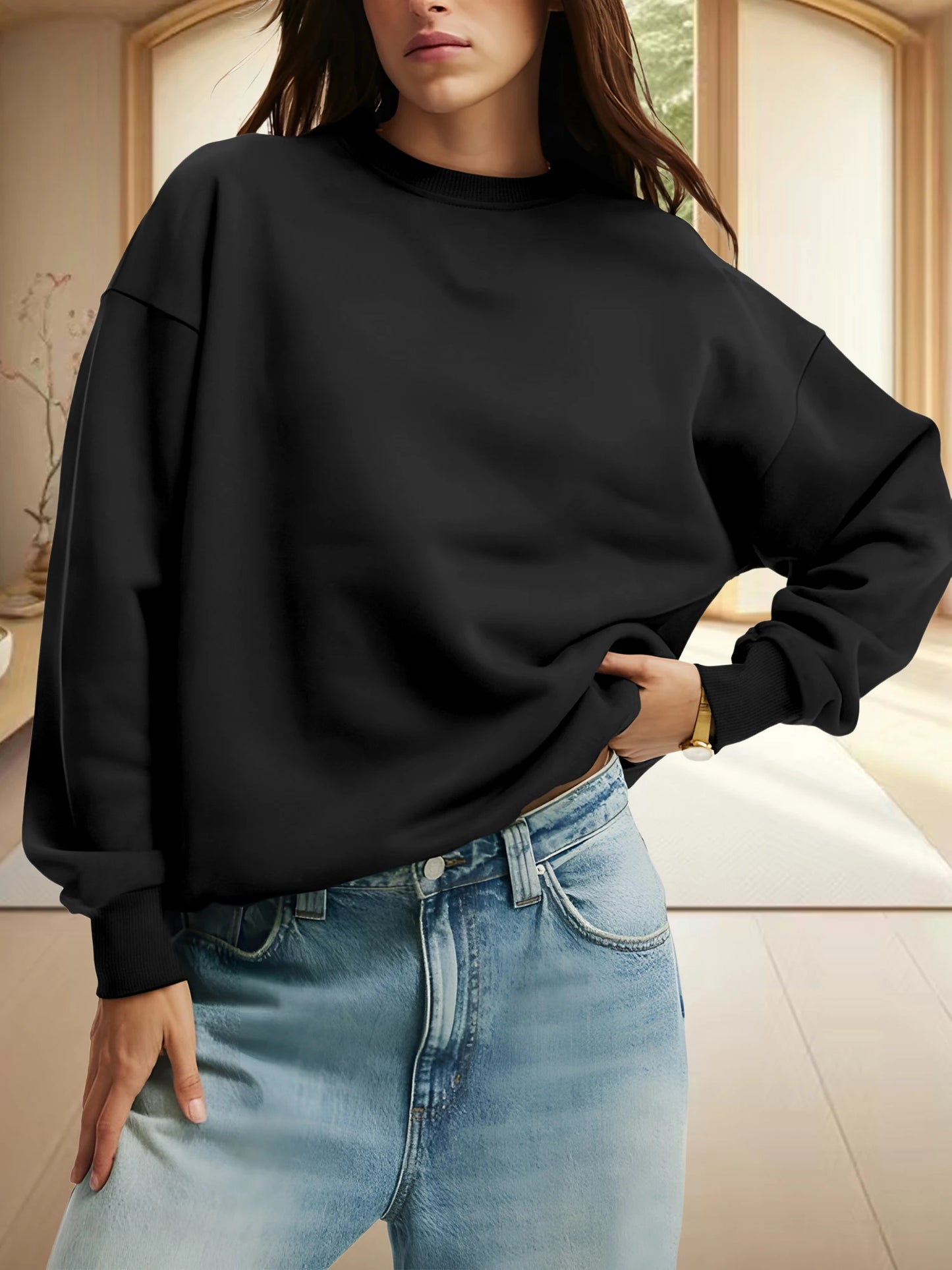 Women's Relaxed Fit Sweatshirt Soft Fabric Oversized Daily Pullover