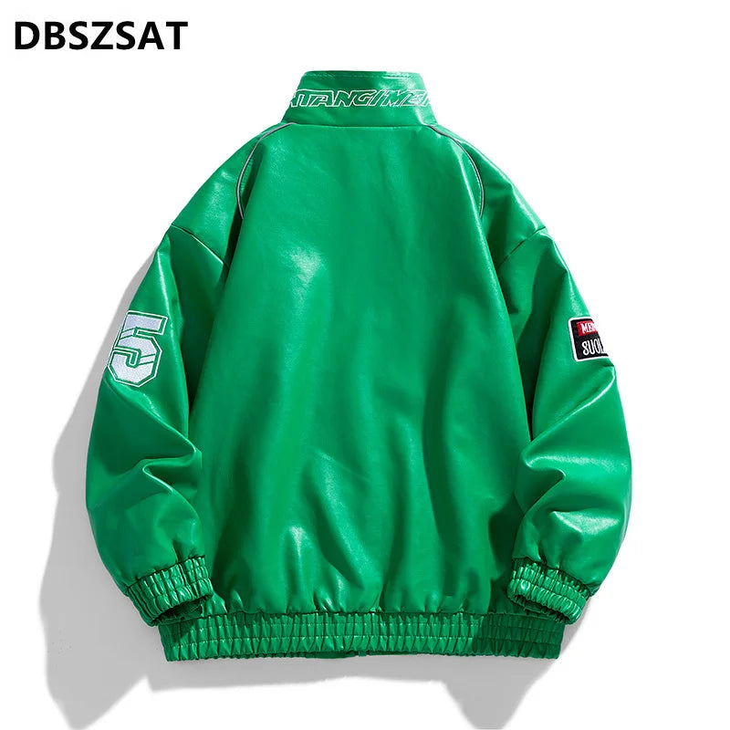 Leather Jacket   Motorcycle PU Mens Stand Collar Casual Windbreaker