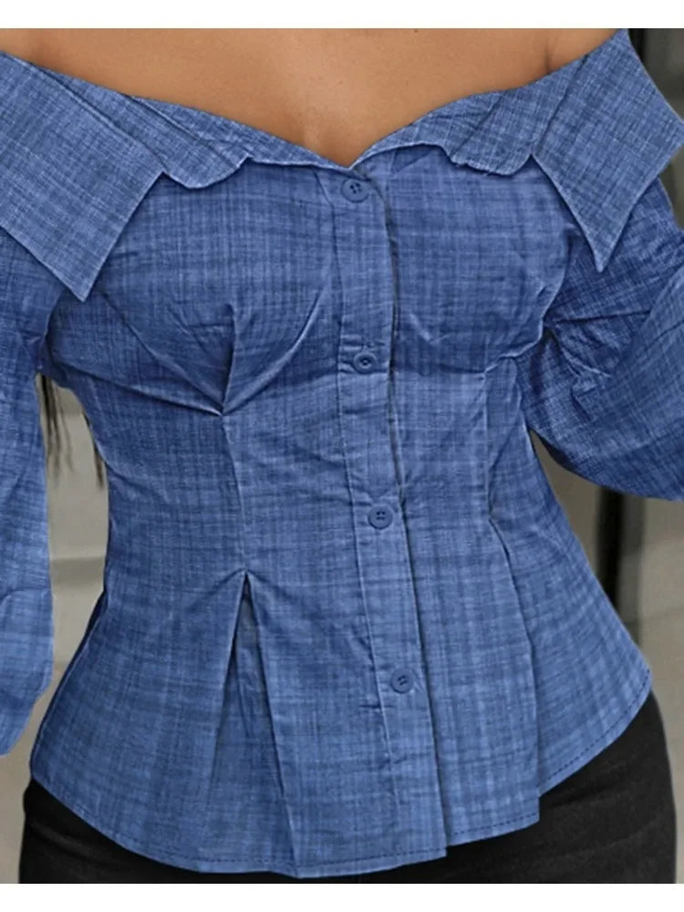 Elegant White Shirts for Women Lantern Sleeve Off Shoulder Top