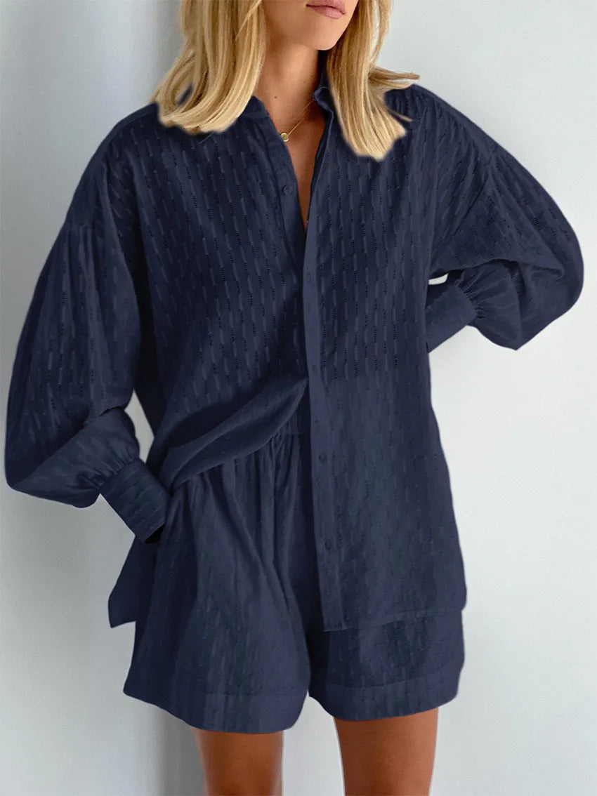 Women's Two PieceLong Sleeved Elegant Shirt 2 Piece Sets Suit